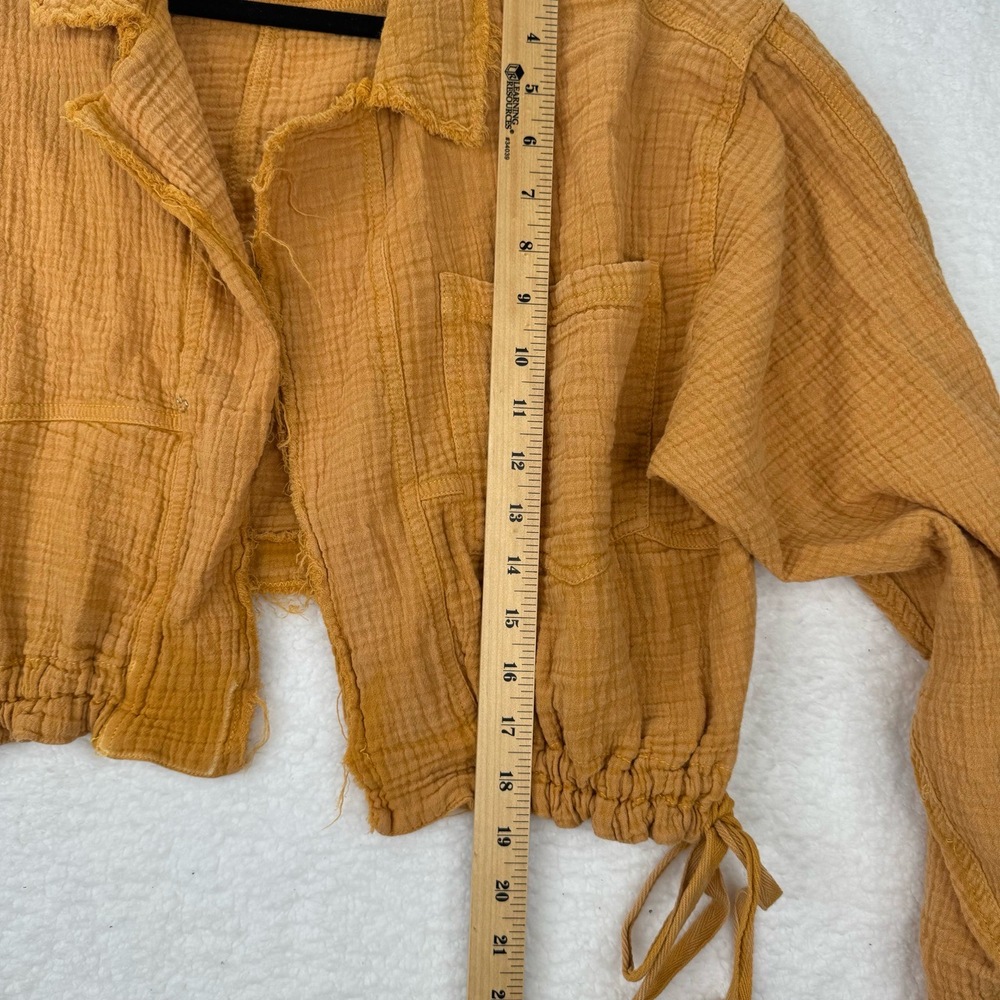 We The Free Cropped Yellow Gold Gauze Spring Cropped Jacket Boho Textured Large - Picture 6 of 10